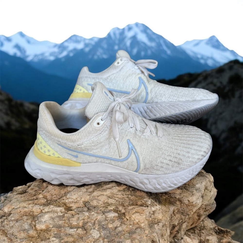 Nike React Infinity Flyknit 3 white and yellow running shoes #running